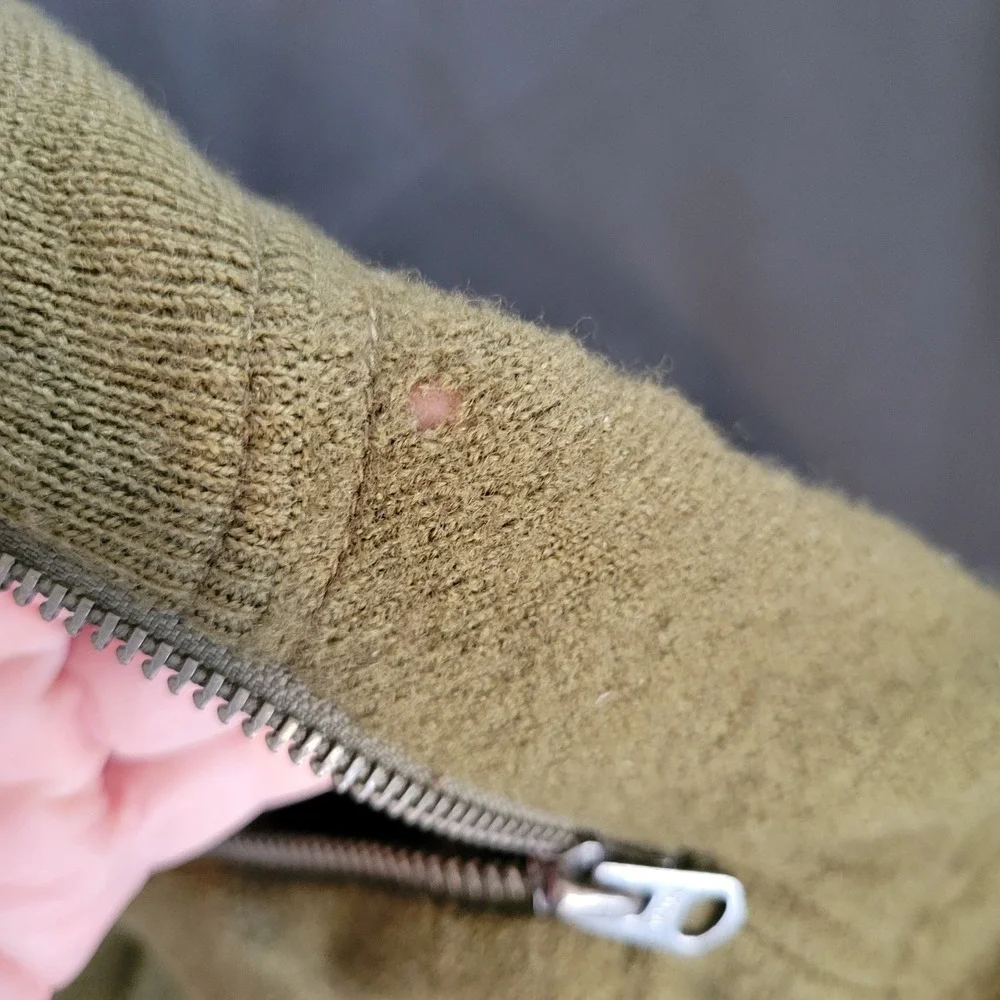 Wallace & Barnes Mens Olive Green Wool Side Zip Military Sweater Small Talon